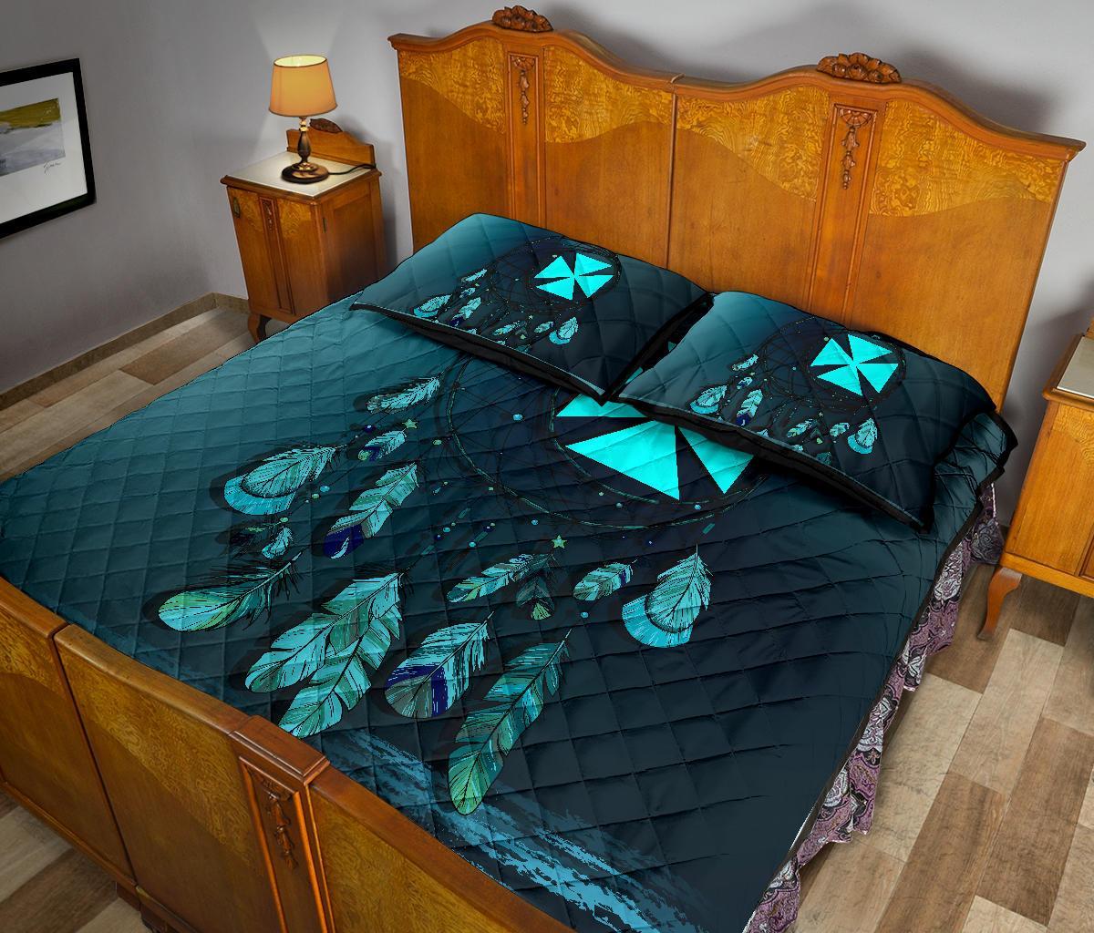 Wallis And Futuna Polynesian Quilt Bed Set Dreamcatcher Blue - Polynesian Pride