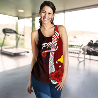 Papua New Guinea Polynesian Women's Racerback Tank - Coat Of Arm With Hibiscus - Polynesian Pride
