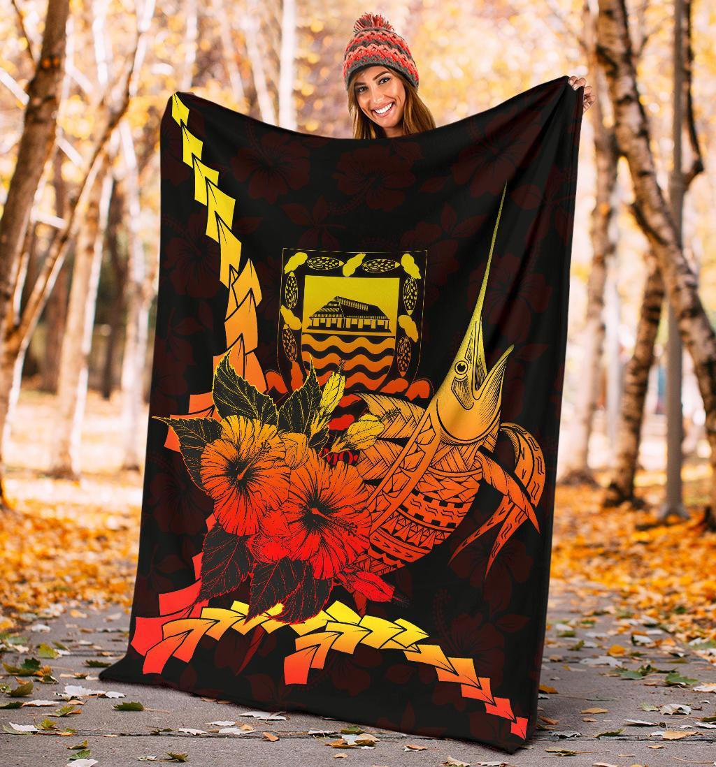 Tuvalu Polynesian Premium Blanket - Swordfish With Hibiscus - Polynesian Pride