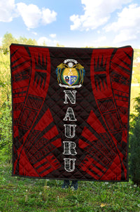 Nauru Premium Quilt - Nauru Coat Of Arms Polynesian Red Tattoo - Polynesian Pride