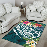 Tonga Polynesian Area Rug - Summer Plumeria (Turquoise) - Polynesian Pride