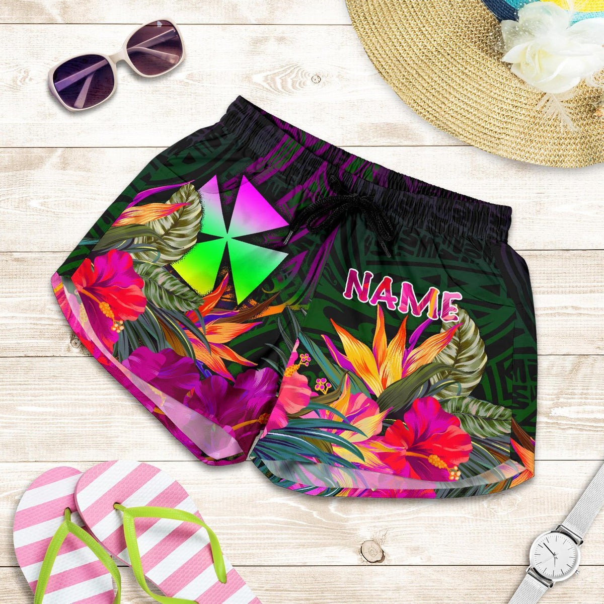 Wallis and Futuna Personalised Women's Shorts - Summer Hibiscus Women Reggae - Polynesian Pride