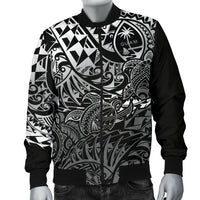 Guam Polynesian Bomber Jacket (Men) - White Turtle Flowing - Polynesian Pride