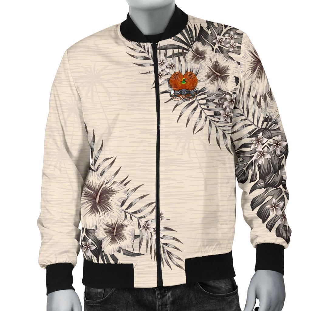 Papua New Guinea Men's Bomber Jacket - The Beige Hibiscus Beige - Polynesian Pride