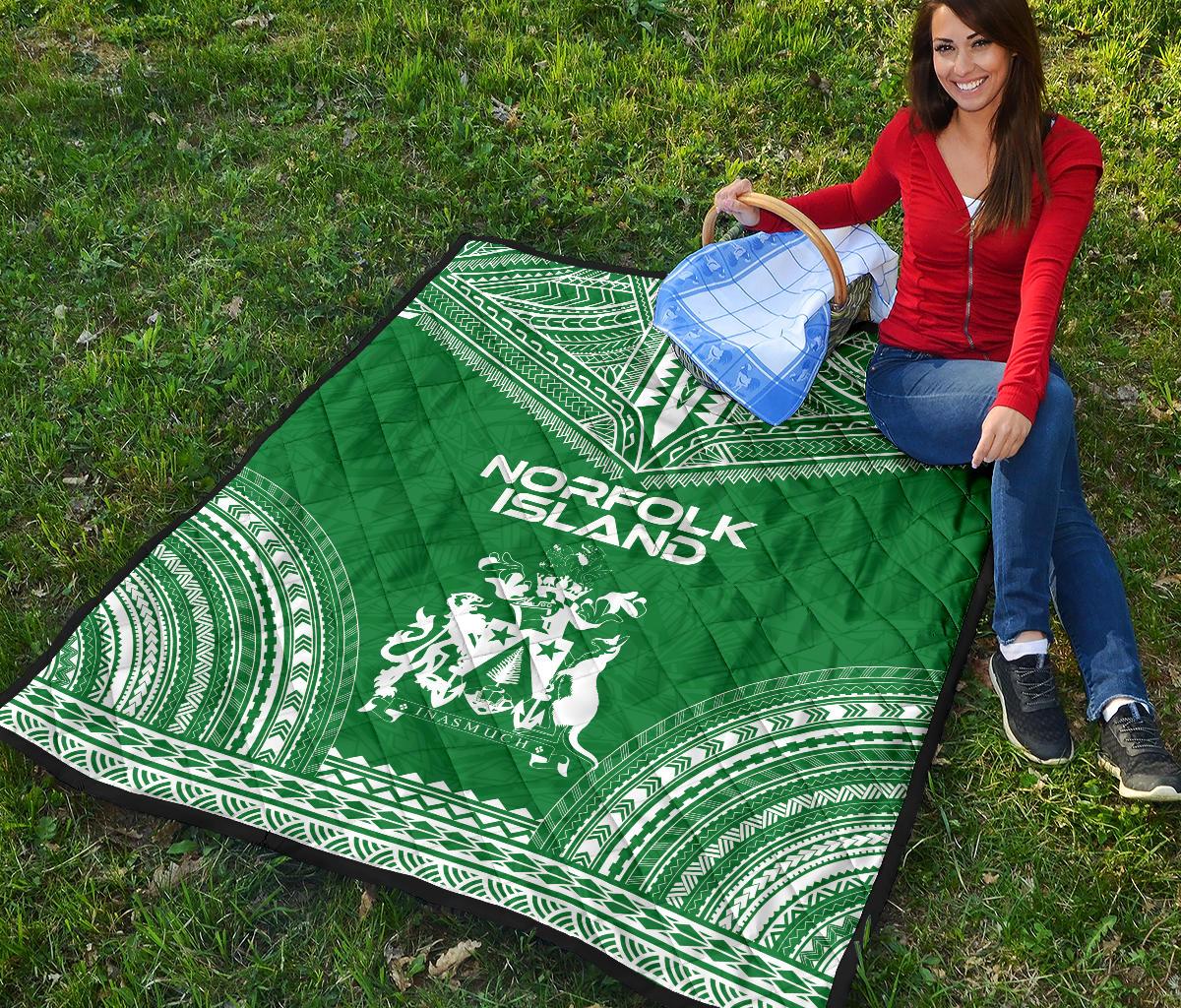 Norfolk Island Premium Quilt - Norfolk Island Coat Of Arms Polynesian Chief Green Version - Polynesian Pride