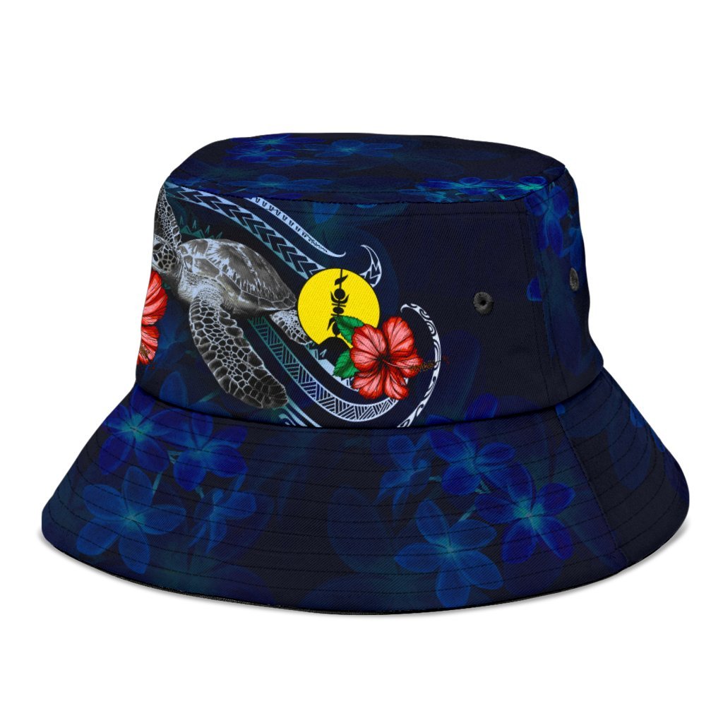 New Caledonia Polynesian Bucket Hat - Blue Turtle Hibiscus - Polynesian Pride