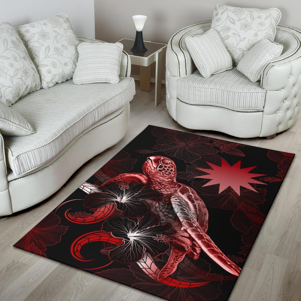 Nauru Polynesian Area Rugs - Turtle With Blooming Hibiscus Red - Polynesian Pride