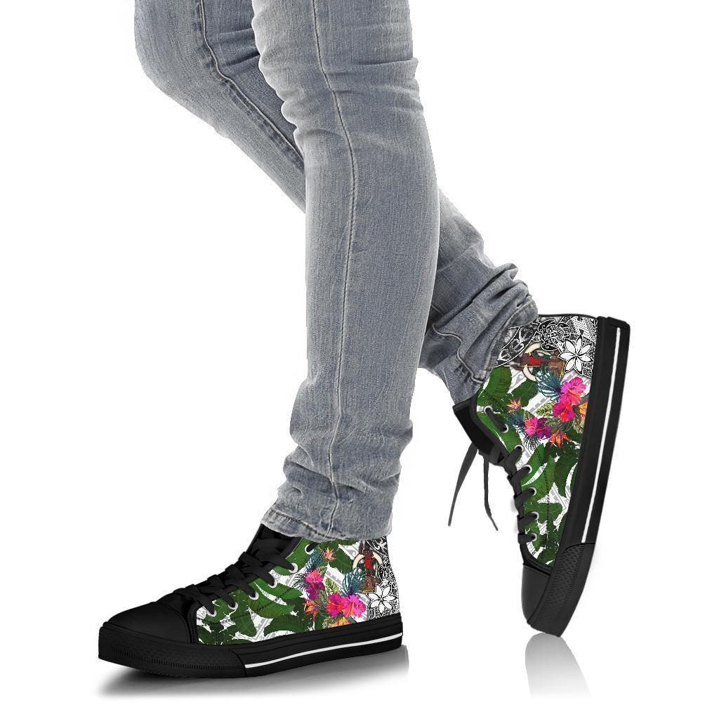 Vanuatu High Top Shoes White - Turtle Plumeria Banana Leaf - Polynesian Pride