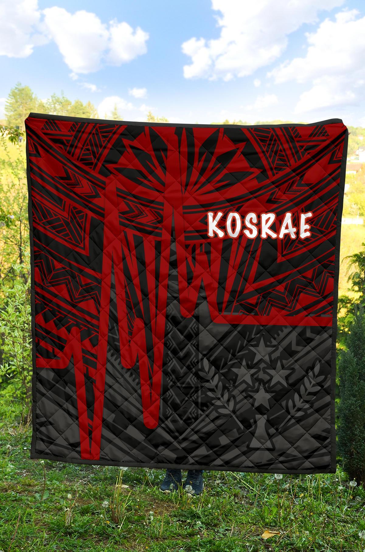 Kosrae Premium Quilt - Kosrae Seal In Heartbeat Patterns Style (Red) - Polynesian Pride
