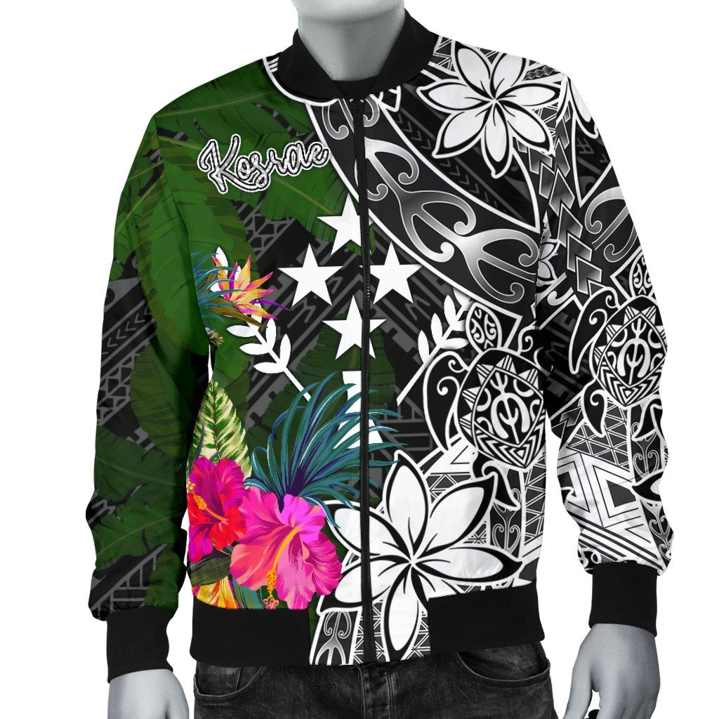 Kosrae Men Bomber Jacket - Turtle Plumeria Banana Leaf - Polynesian Pride