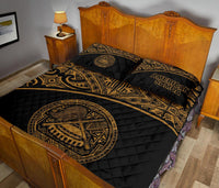 American Samoa Quilt Bed Set - American Samoa Seal Polynesian Yellow Curve - Polynesian Pride