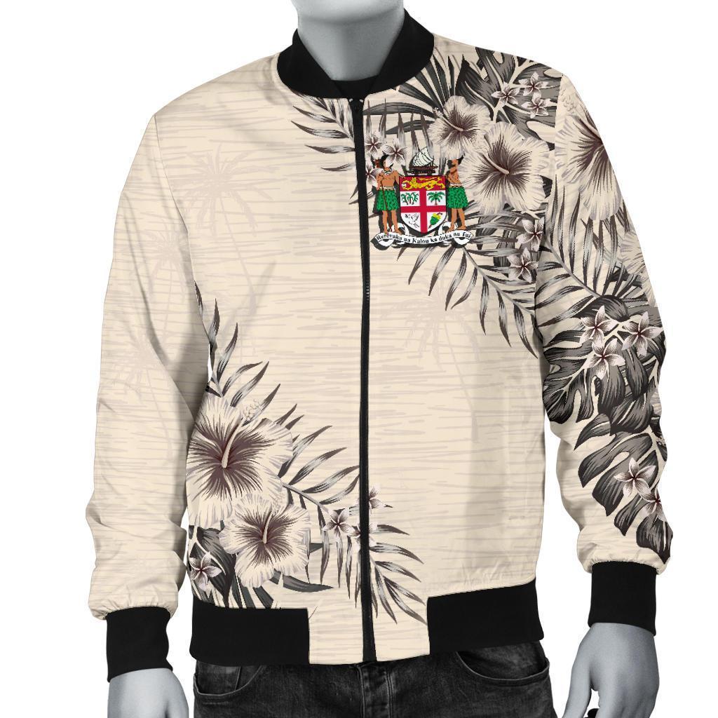 Fiji Men's Bomber Jacket - The Beige Hibiscus Beige - Polynesian Pride