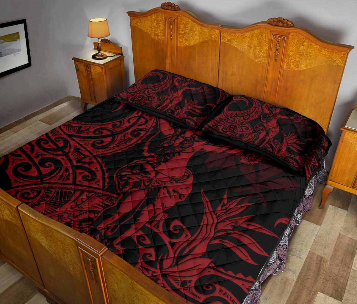 Hawaii Polynesian Quilt Bed Set - Hula Girl Red - Polynesian Pride