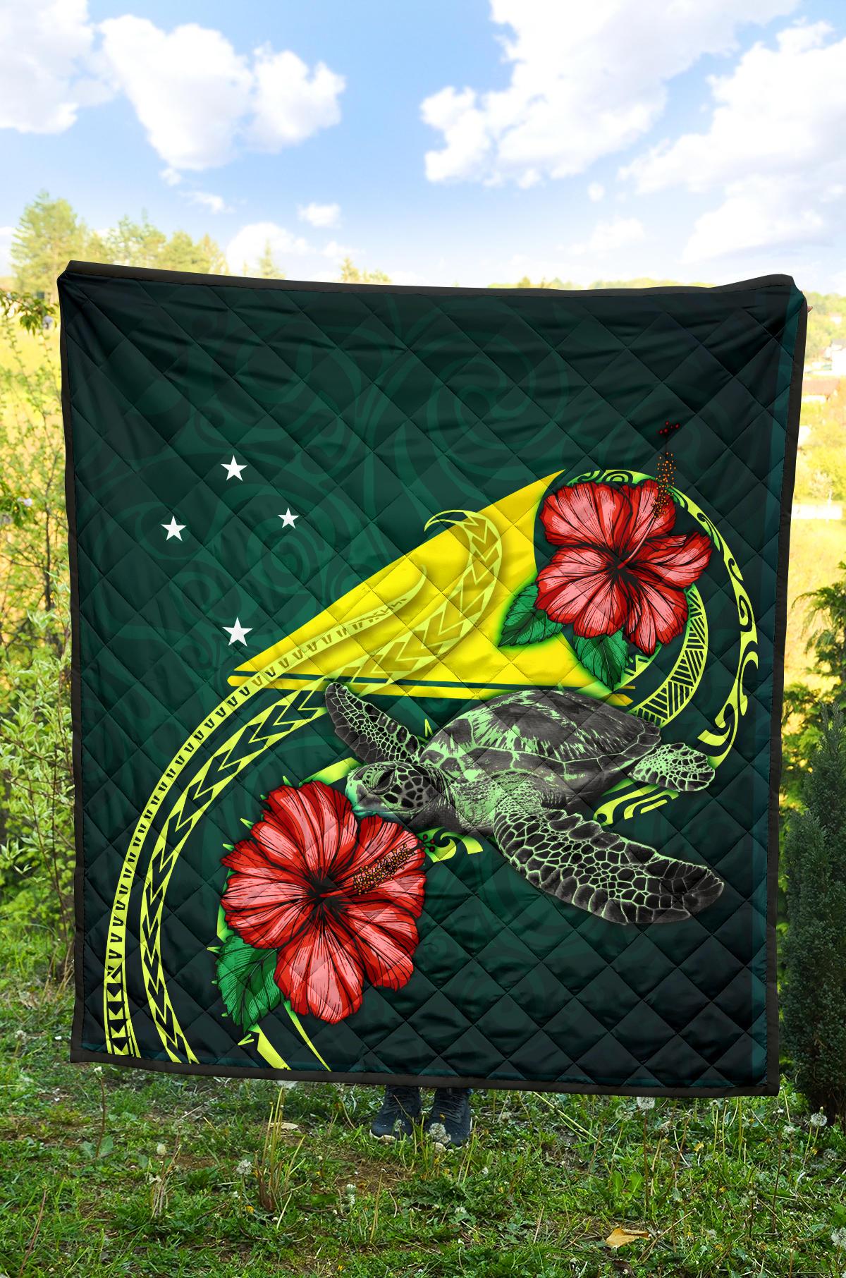 Tokelau Polynesian Premium Quilt - Green Turtle Hibiscus - Polynesian Pride