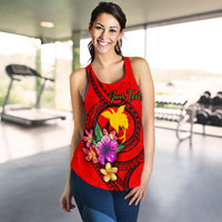 Papua New Guinea Polynesian Custom Personalised Women's Racerback Tank - Floral With Seal Red - Polynesian Pride