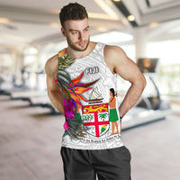 Fiji Polynesian Men's Tank Top - Hibiscus White Pattern - Polynesian Pride