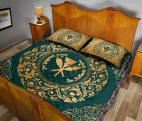 Hawaii Map Classic Floral Quilt Bed Set Green - Polynesian Pride