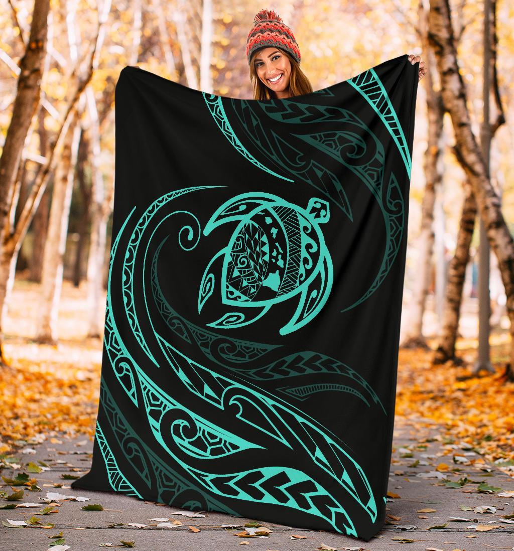 Hawaii Turtle Premium Blanket - Green - Frida Style - Polynesian Pride