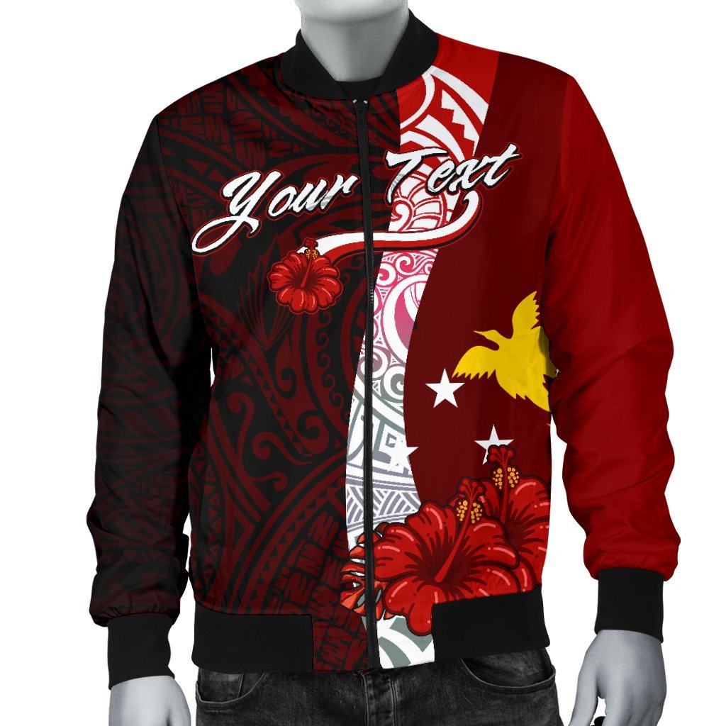 Papua New Guinea Polynesian Custom Personalised Men's Bomber Jacket - Coat Of Arm With Hibiscus - Polynesian Pride