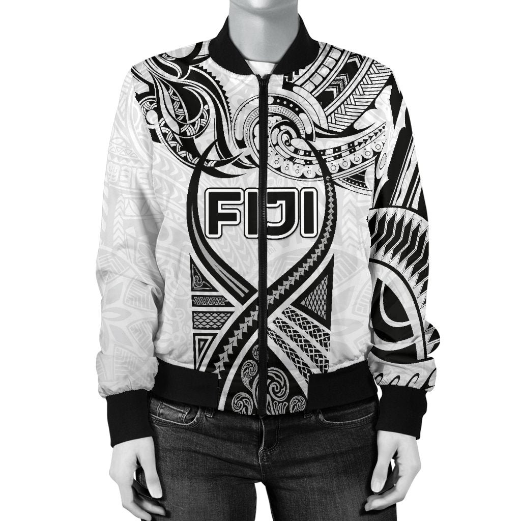 Fiji Rugby Women Bomber Jacket Polynesian Waves Style - Polynesian Pride