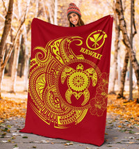 Hawaii Polynesian Premium Blanket - Vintage Polynesian Turtle (Red) - Polynesian Pride