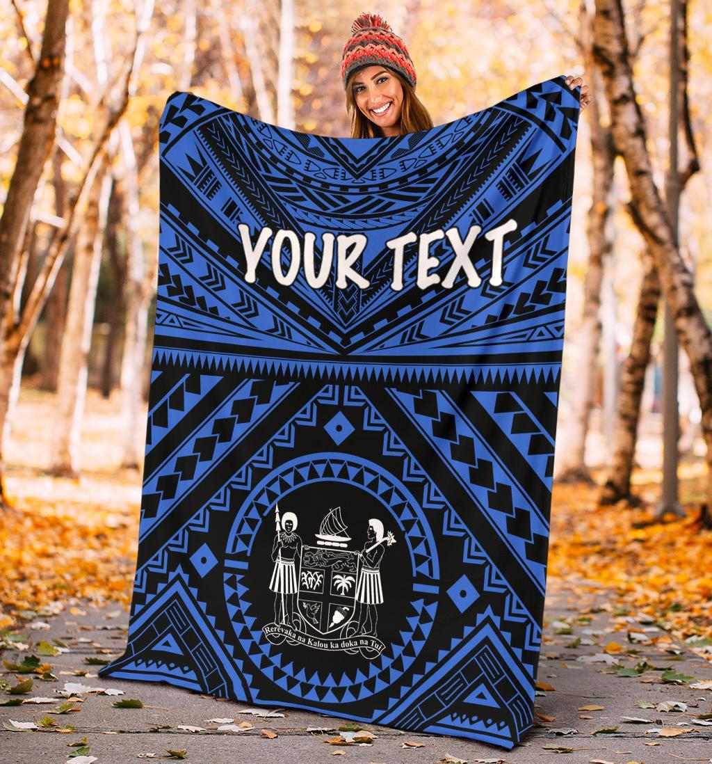 Fiji Personalised Premium Blanket - Fiji Seal With Polynesian Tattoo Style ( Blue) - Polynesian Pride