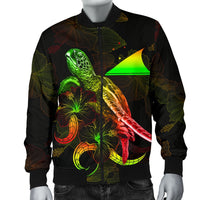 Tokelau Polynesian Men's Bomber Jacket - Turtle With Blooming Hibiscus Reggae - Polynesian Pride
