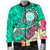 Hawaii Polynesian Men's Bomber Jacket - Hawaii Seal With Turtle Plumeria (Turquoise) - Polynesian Pride