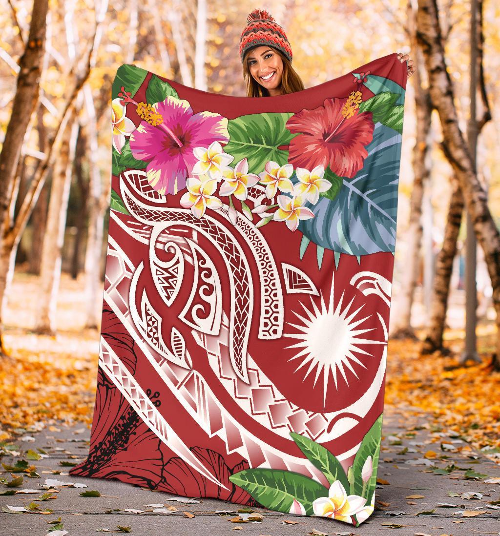 Marshall Islands Polynesian Premium Blanket - Summer Plumeria (Red) - Polynesian Pride