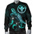 Hawaii Polynesian Men's Bomber Jacket - Turtle With Blooming Hibiscus Turquoise - Polynesian Pride