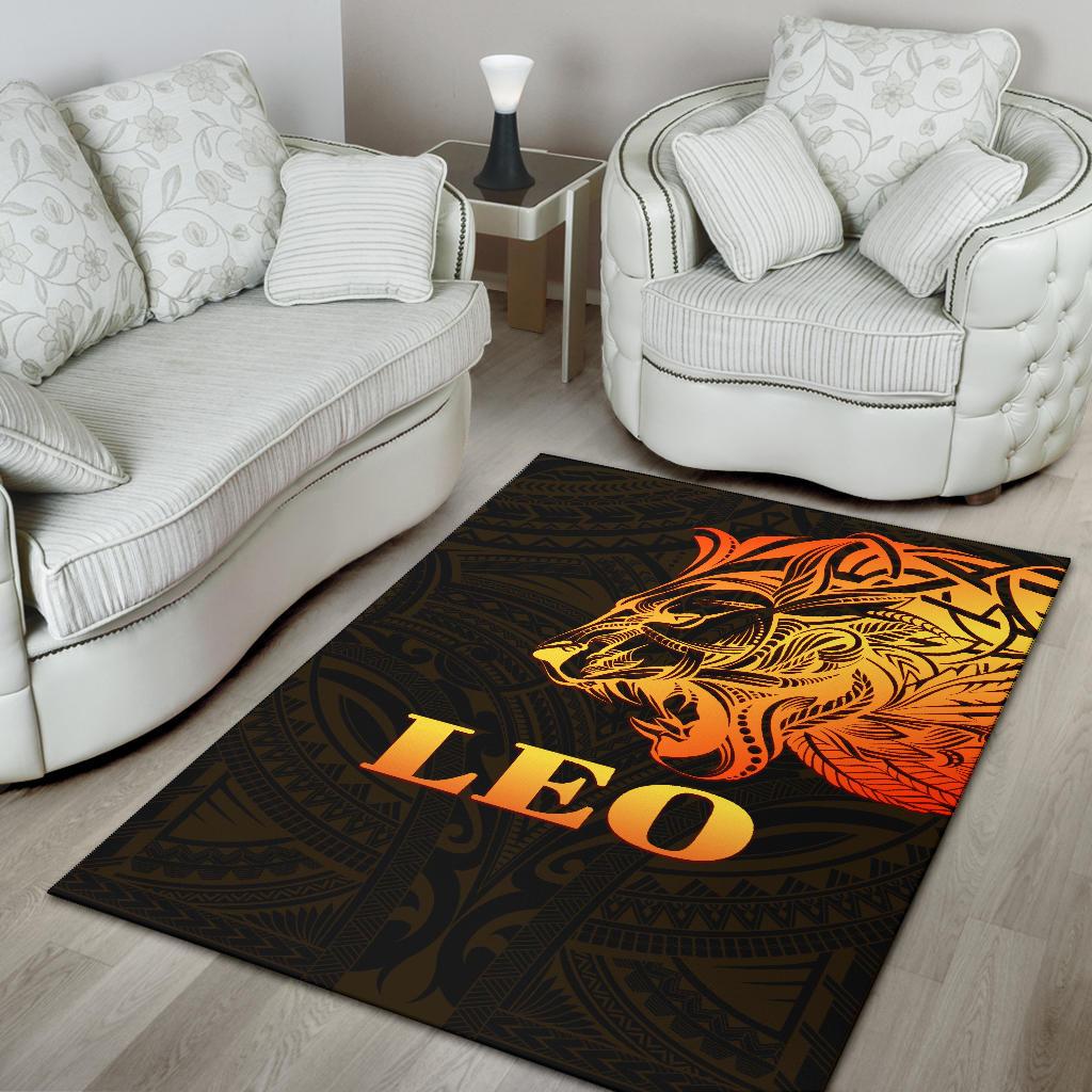 Sun In Leo Zodiac Area Rug Polynesian Tattoo Simple - Orange Black - Polynesian Pride