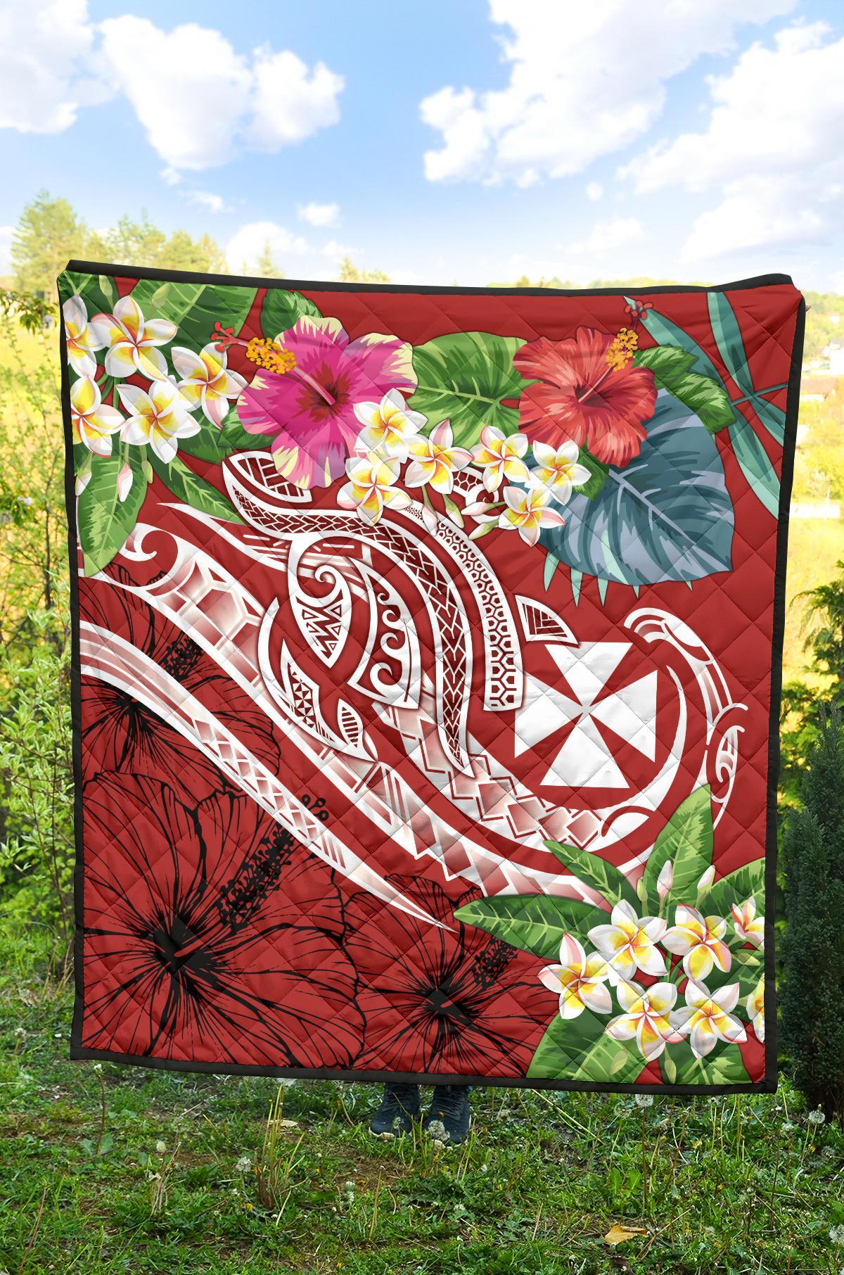 Wallis and Futuna Polynesian Premium Quilt - Summer Plumeria (Red) - Polynesian Pride