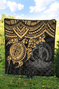 Vanuatu Polynesian Premium Quilt - Vanuatu Coat Of Arms & Gold Turtle Hibiscus - Polynesian Pride