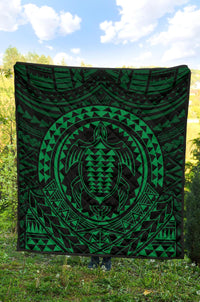 Hawaiian Kakau Honu Arc Green Polynesian Premium Quilt - Polynesian Pride