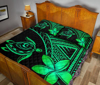 Hawaiian Turtle Plumeria Polynesian Quilt Bedding Set Green - Polynesian Pride