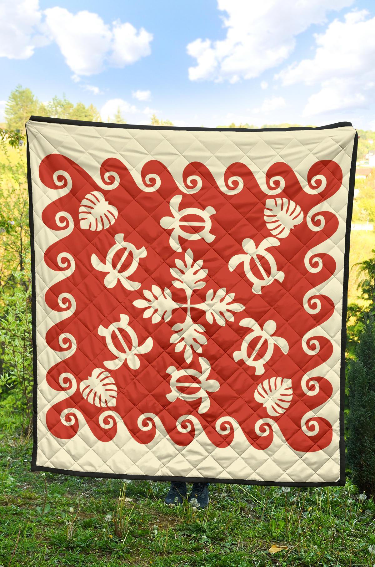 Hawaiian Turtle Pattern Premium Quilt - Red - Argu Style - AH - Polynesian Pride