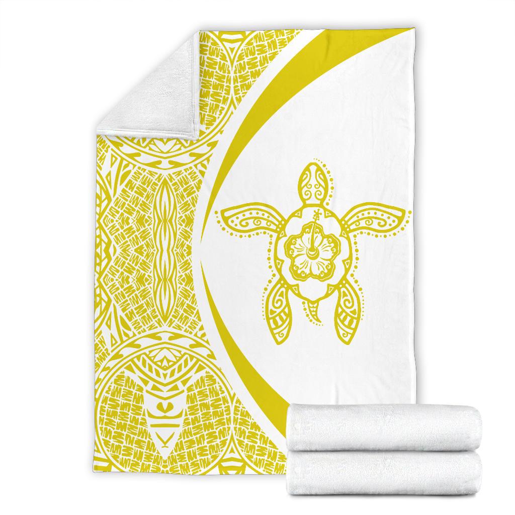 Hawaii Polynesian Tribal Premium Blanket - Circle Style Yellow And White - Polynesian Pride