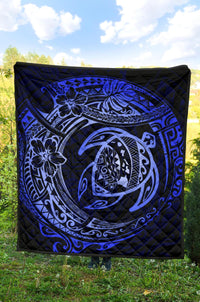 Hawaiian Turtle Polynesian Blue Premium Quilt - Polynesian Pride