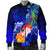 Kosrae Custom Personalised Men's Bomber Jacket - Humpback Whale with Tropical Flowers (Blue) - Polynesian Pride