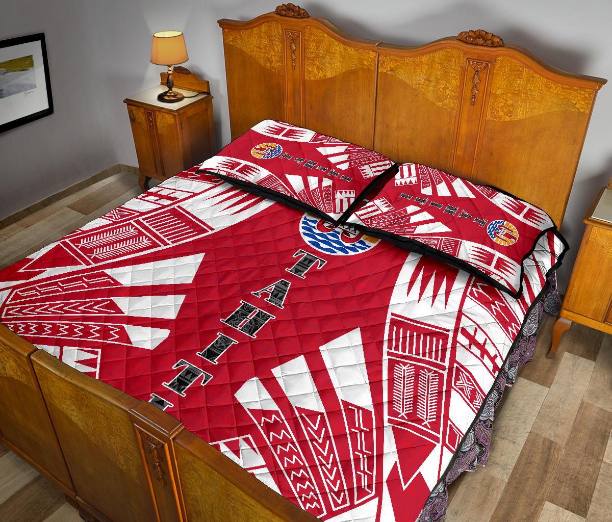 Tahiti Polynesian Quilt Bed Set - Tahiti Flag Red Tattoo - Polynesian Pride