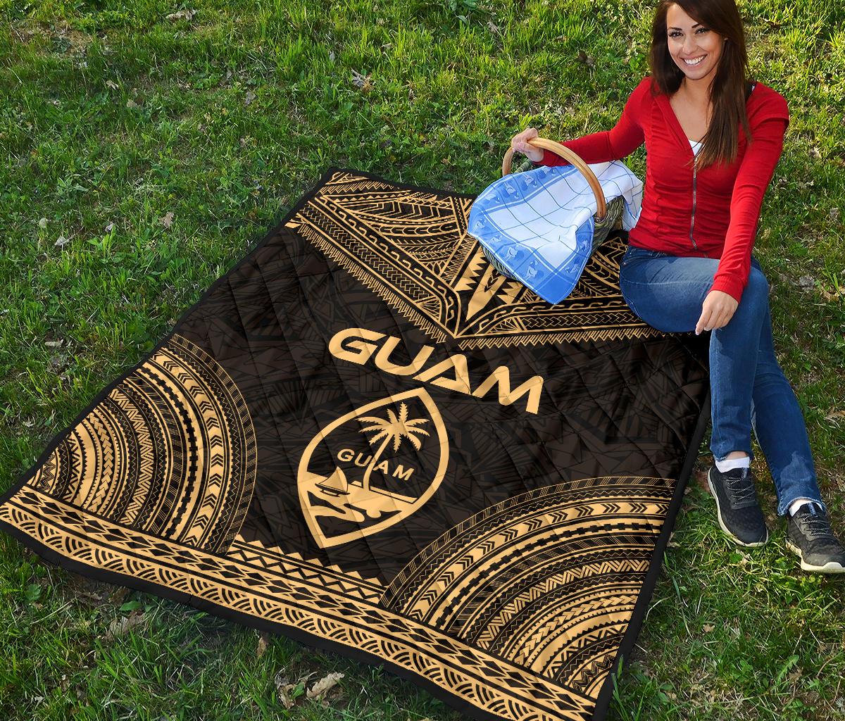 Guam Premium Quilt - Guam Coat Of Arms Polynesian Chief Gold Version - Polynesian Pride