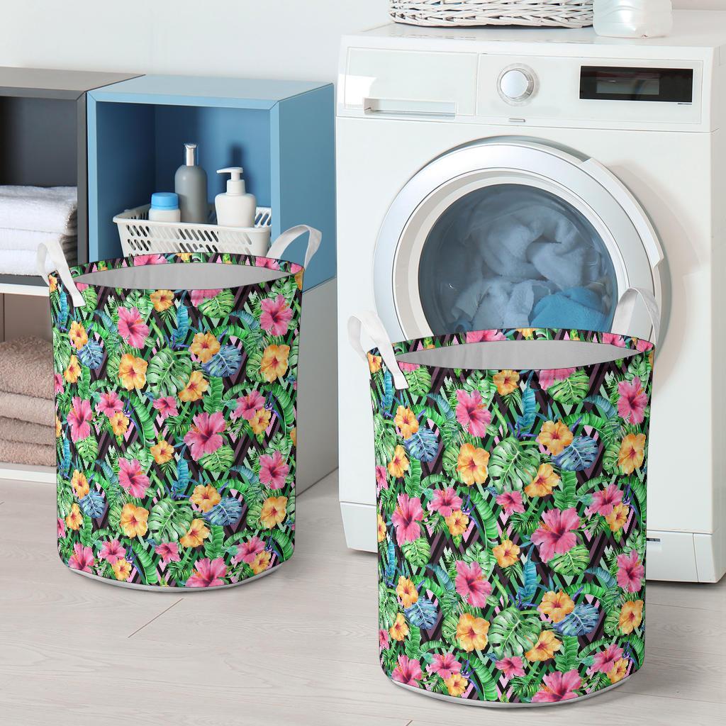 Tropical Hibiscus Banana Leafs Hawaii Laundry Basket - Polynesian Pride