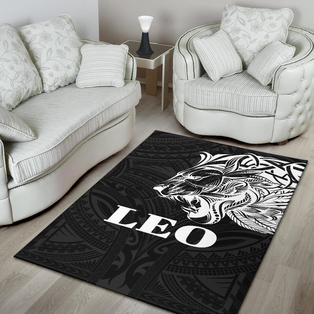 Sun In Leo Zodiac Area Rug Polynesian Tattoo Simple - White - Polynesian Pride