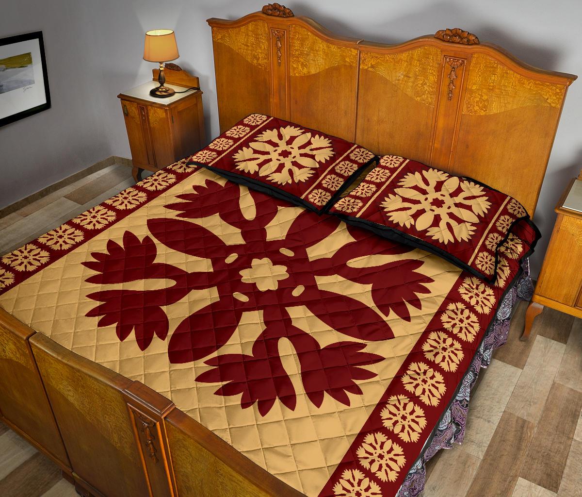 Hawaiian Quilt Pattern Flower Lovely Quilt Bed Set - Polynesian Pride