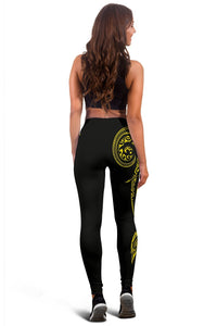 Hawaii State Tattoo Swirly Polynesian Yellow Kanaka Women's Leggings - Polynesian Pride