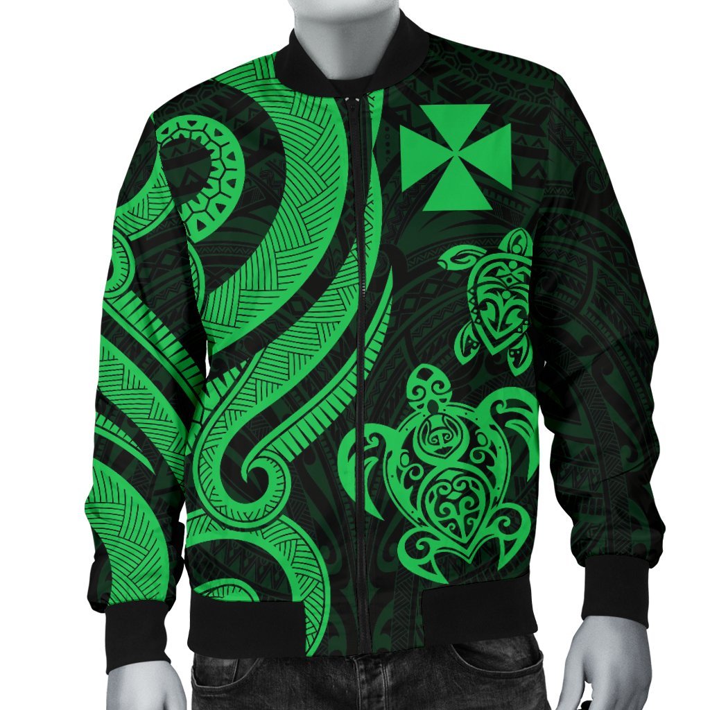 Wallis and Futuna Men's Bomber Jacket - Green Tentacle Turtle - Polynesian Pride