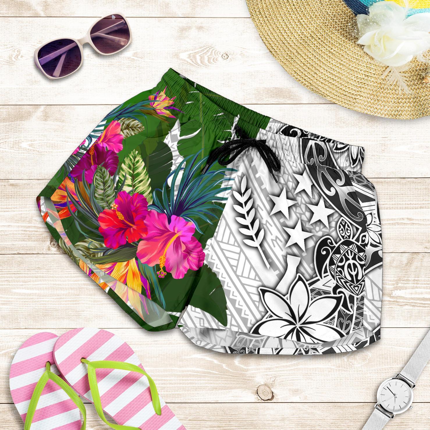 Kosrae Women's Short White - Turtle Plumeria Banana Leaf Women White - Polynesian Pride
