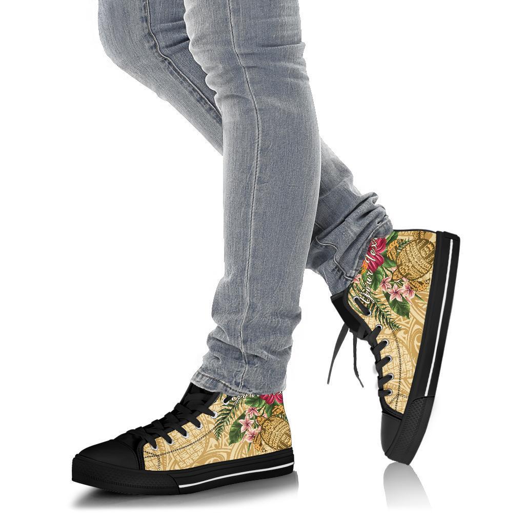 hawaiiHigh Top Shoe - Turtle High Top Shoe Strong Pattern Hibiscus Plumeria AH - Polynesian Pride