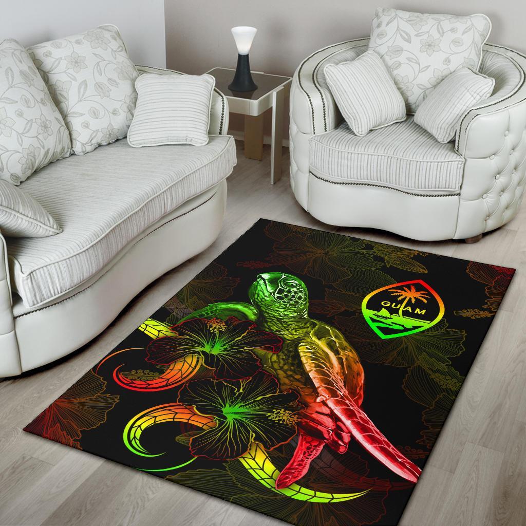 Guam Polynesian Area Rugs - Turtle With Blooming Hibiscus Reggae - Polynesian Pride