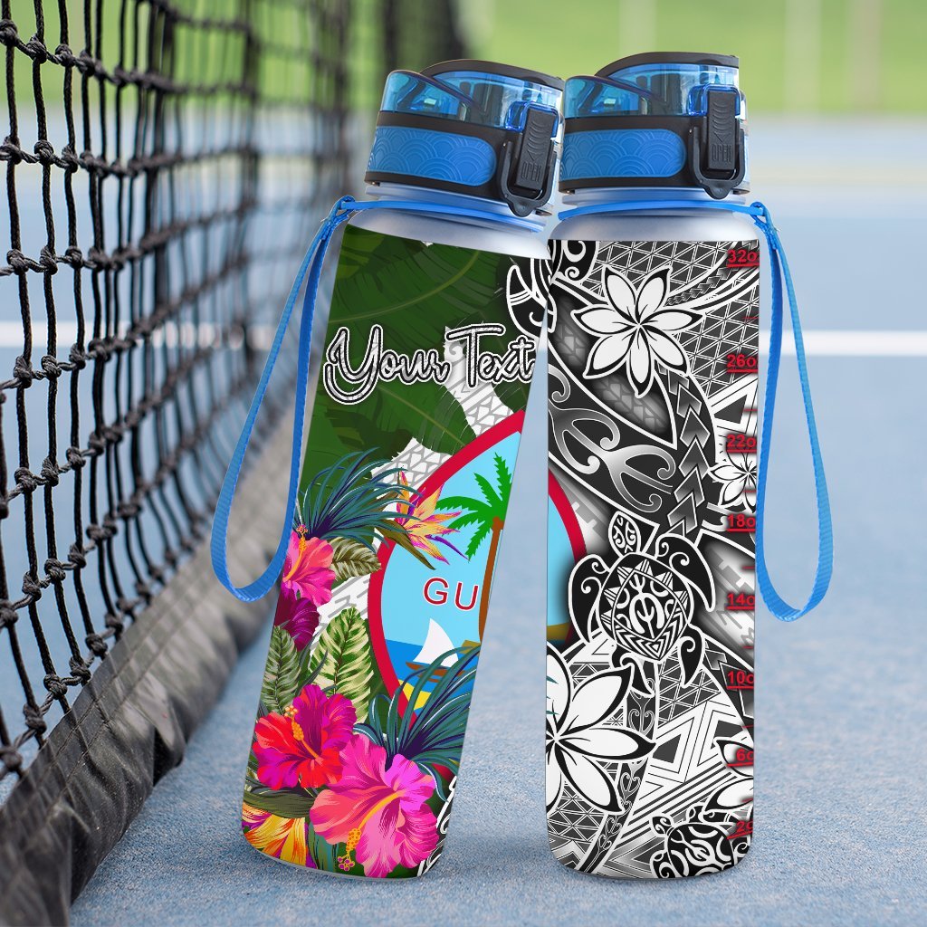 Guam Custom Personalised Hydro Tracking Bottle White - Turtle Plumeria Banana Leaf - Polynesian Pride